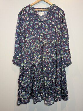 Destination 365 Women's Size L Boho Flowy Purple Dress With Flowers And Birds